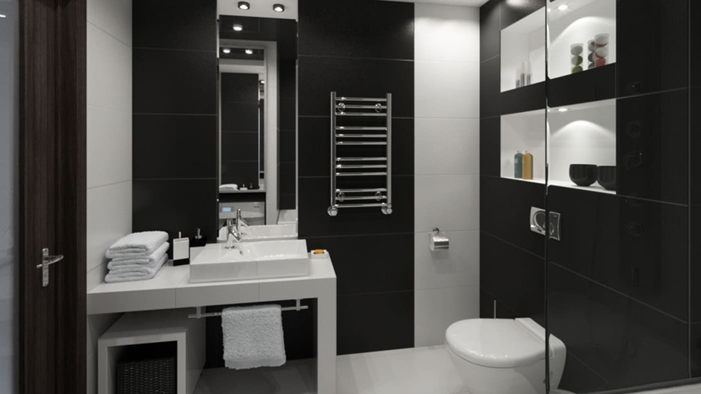 мебель для ванной комнаты белая с черным